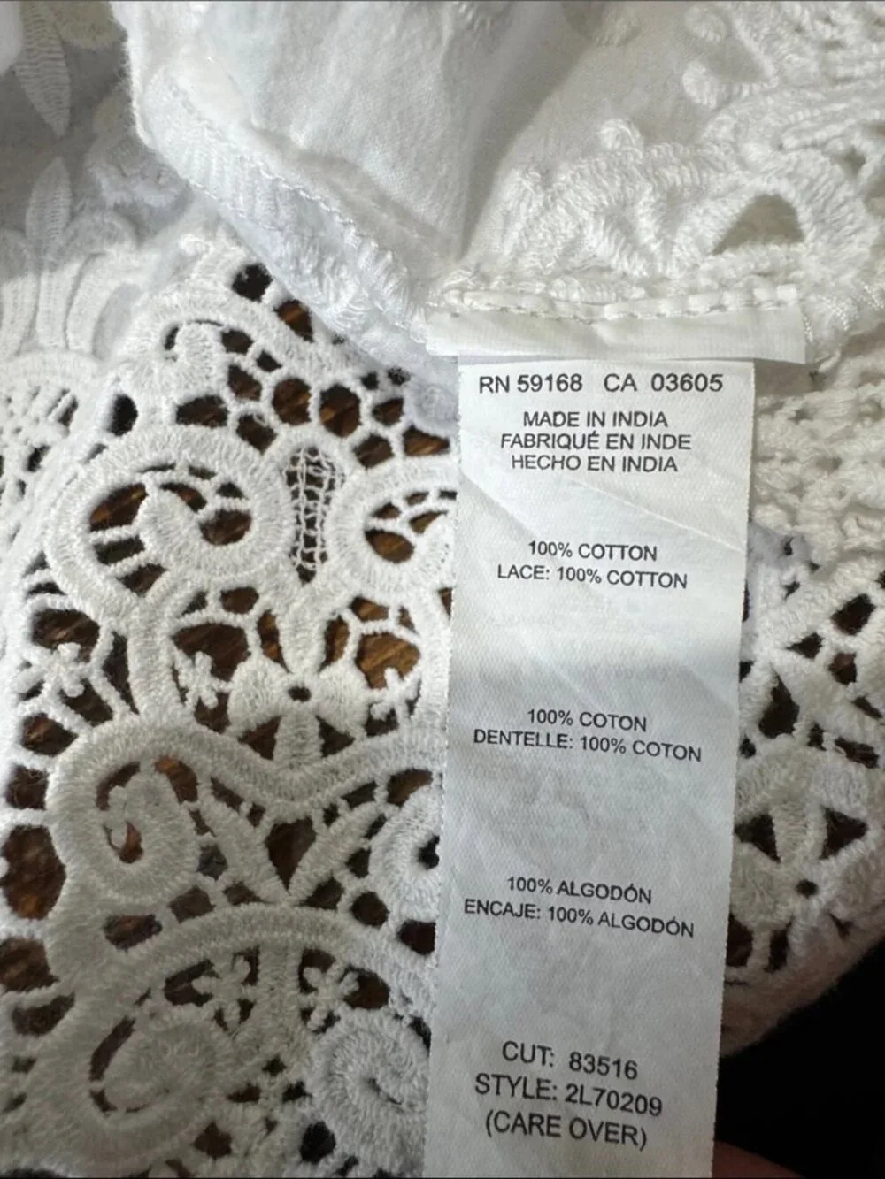 White Lace Embroidered Boho Tank Top 100% Cotton Sleeveless Crochet Trim Size M - Picture 7 of 10